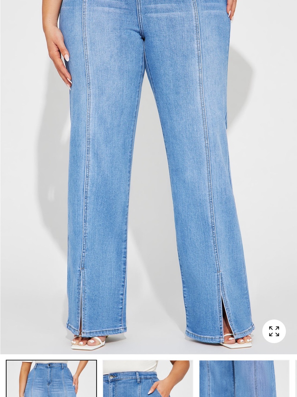 Fashion Nova Light Blue Wide-Leg Jeans with Front Seam and Hem Slit